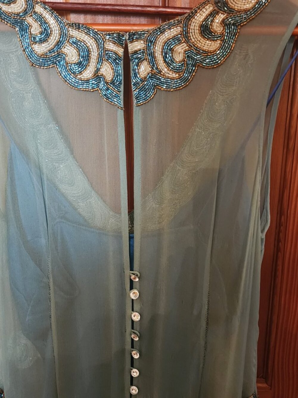 Gorgeous Beaded Sheer Silk Dress. Bias-Cut Underdress Silk Charmeuse.Blue. 8 - Picture 10 of 10
